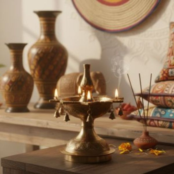 Traditional Brass Hanging Diya with Bells